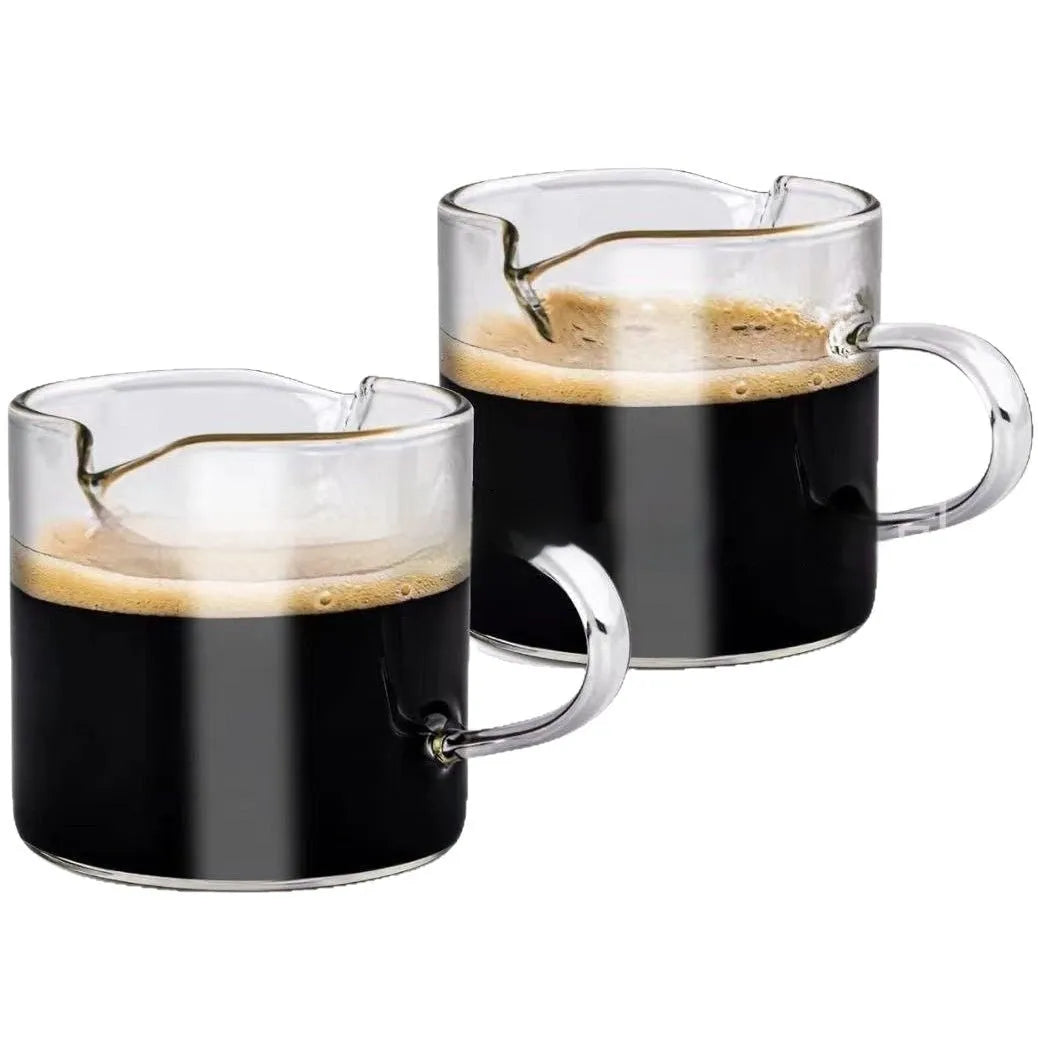Transparent double-mouth coffee glass set with white accents in modern simplicity design