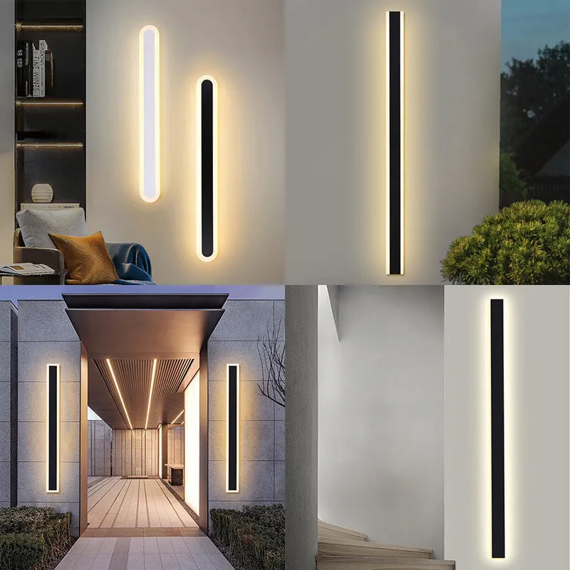 Outdoor LED strip wall lamp with wrought iron shell, shown in 120cm and 150cm lengths