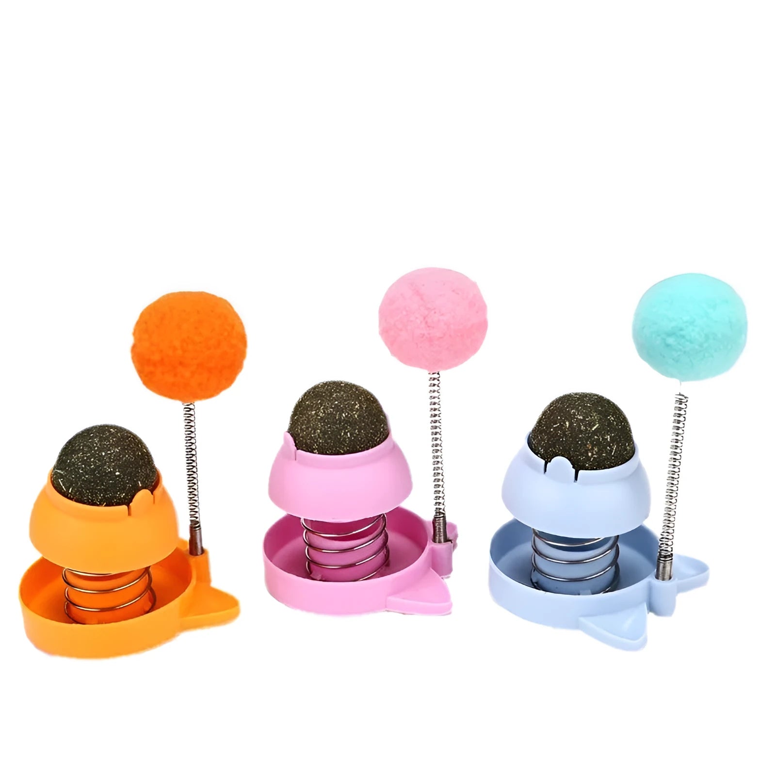 Lucky Cat design mint-flavoured ball cat toy on a stick for interactive play and teeth cleaning.