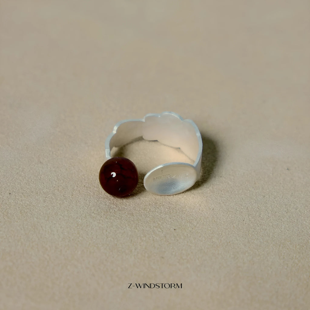 Small round spoon stewed pork design ring and bracelet set with electroplated silver finish