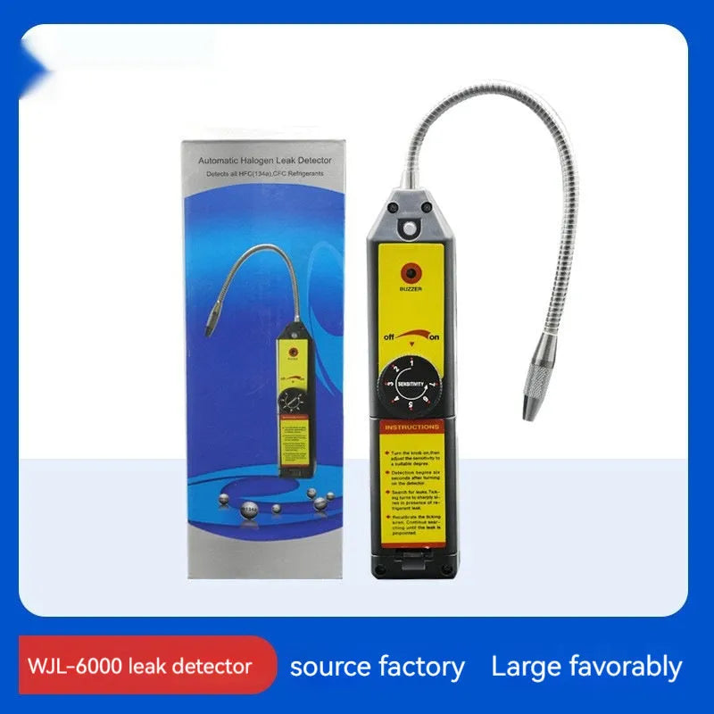 WJL-6000 halogen electronic leak detector with 20cm probe on a workbench.