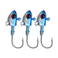 Simulation Yayu shaped lead head fishing hook lures in blue, silver, and yellow colour options.
