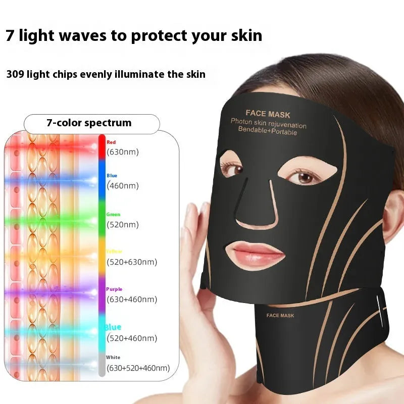 Black and gold IPL LED facial beauty mask device with headband on a white background.