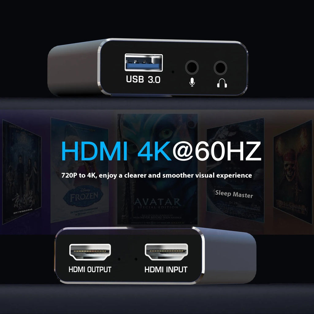 Black 4K gaming set-top box with MS2131 chip for 1080 video recording