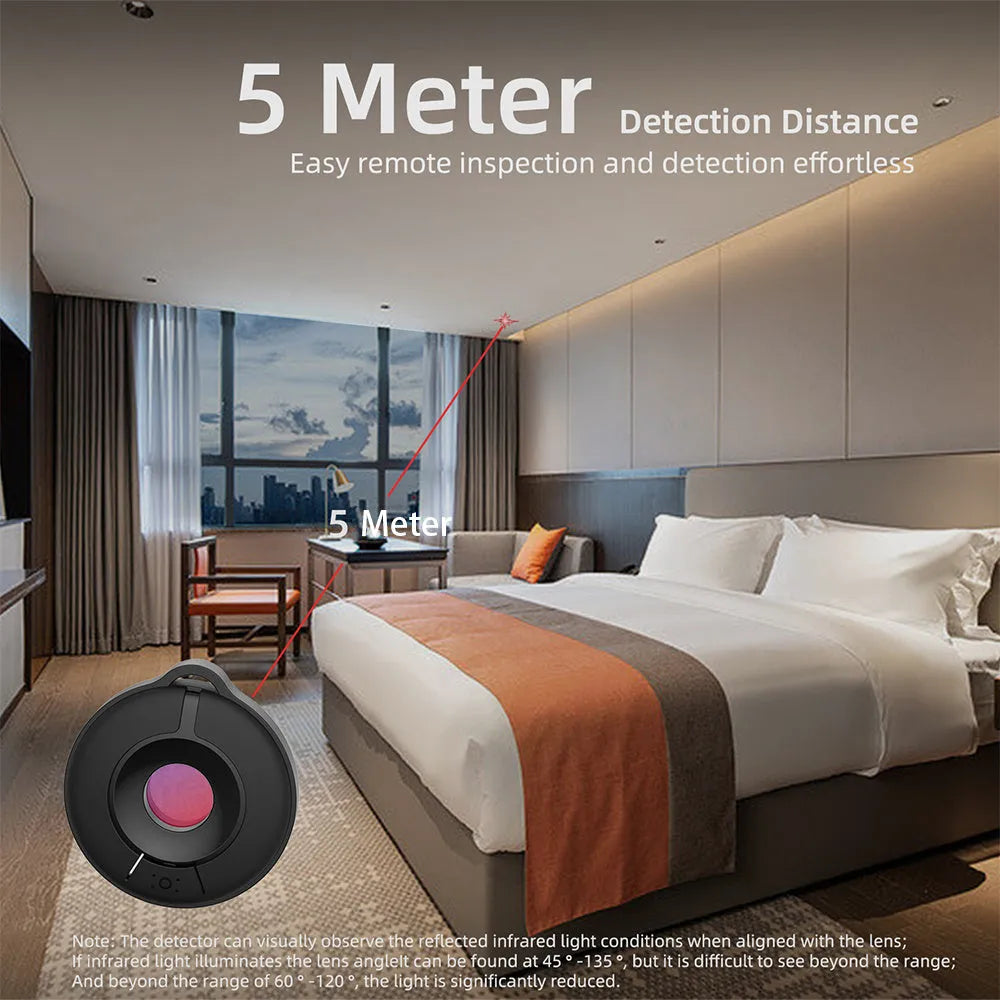 Compact infrared camera detector for finding hidden cameras with a 5-metre range.
