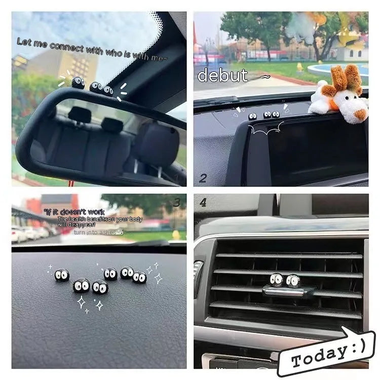 Small black resin briquette car dashboard decoration with cartoon coal ball design