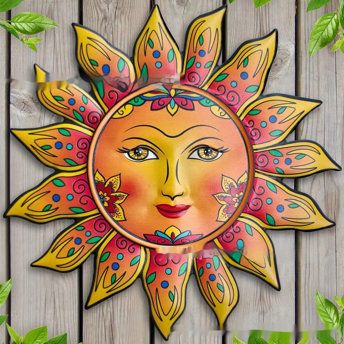 Iron sun face wall hanging decorative craft in a choice of colours for indoor or garden use.