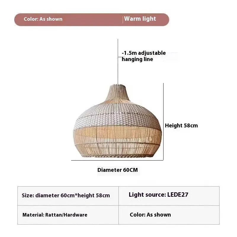 Rattan woven chandelier with Silent Wind style, 60cm diameter ceiling light
