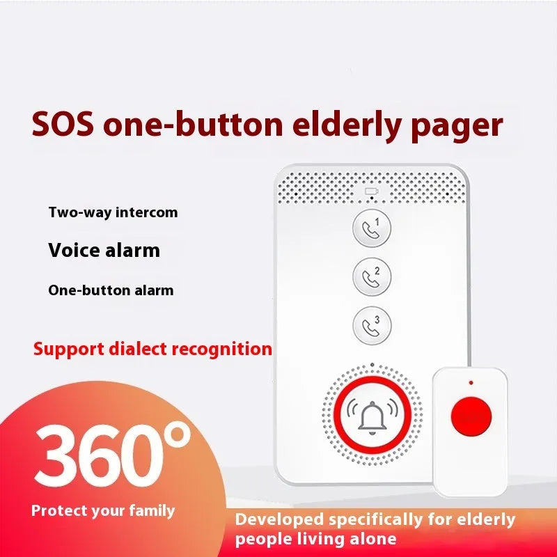 White emergency alert buzzer unit with separate emergency buttons for elderly care