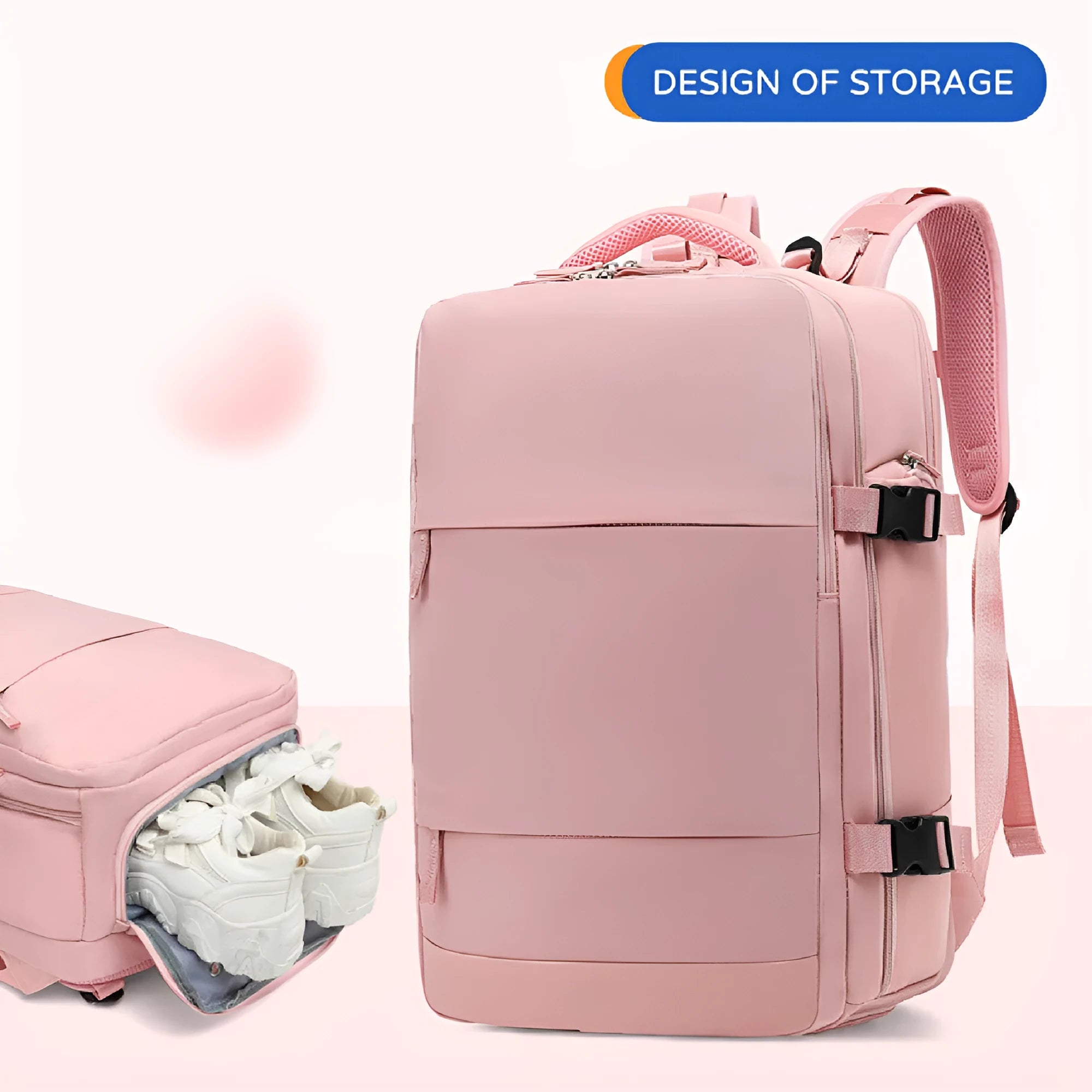 Large capacity waterproof mummy backpack in nylon available in multiple colours including black, mint green, pink, and light blue