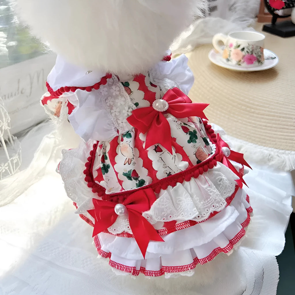 Princess style rabbit skirt pet dog clothing made from polyester fabric shown on a mannequin