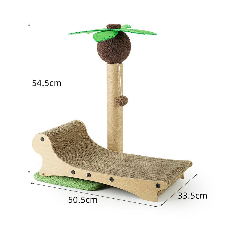Wooden beach chair style cat climbing frame with integrated scratch board and hemp mat