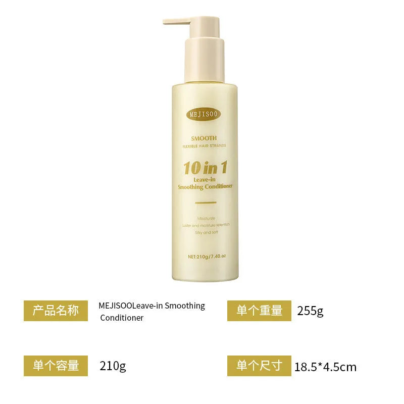 210g bottle of wash-free 10-in-1 hair conditioner for moisturising and smoothing frizzy hair
