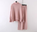 Women's casual two-piece set with acrylic sweater and wide-leg trousers in solid colour