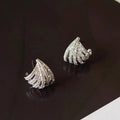Geometric line design earrings with zircon stones and platinum electroplated finish