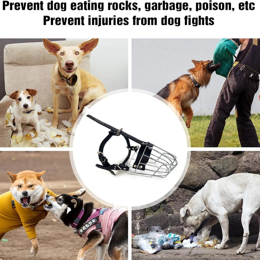 Black metal basket dog muzzle for a Golden Retriever or German Shepherd