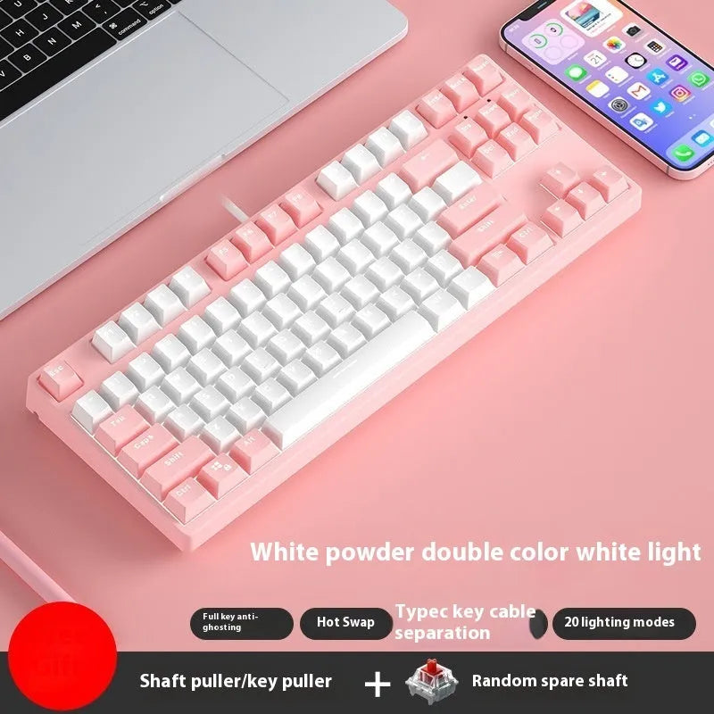 87-key mechanical keyboard with colourful keys on black or white metal chassis