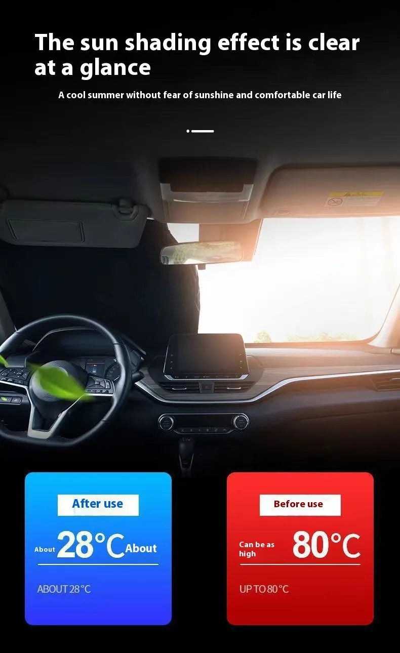 Titanium silver aluminium foil car sunshade for windscreen heat and UV protection.