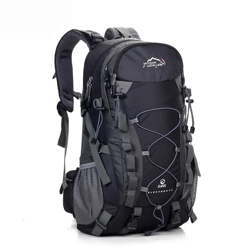 Polyester leisure sports travel backpack in green blue black or orange for hiking and camping with 32cm width and 50cm height.