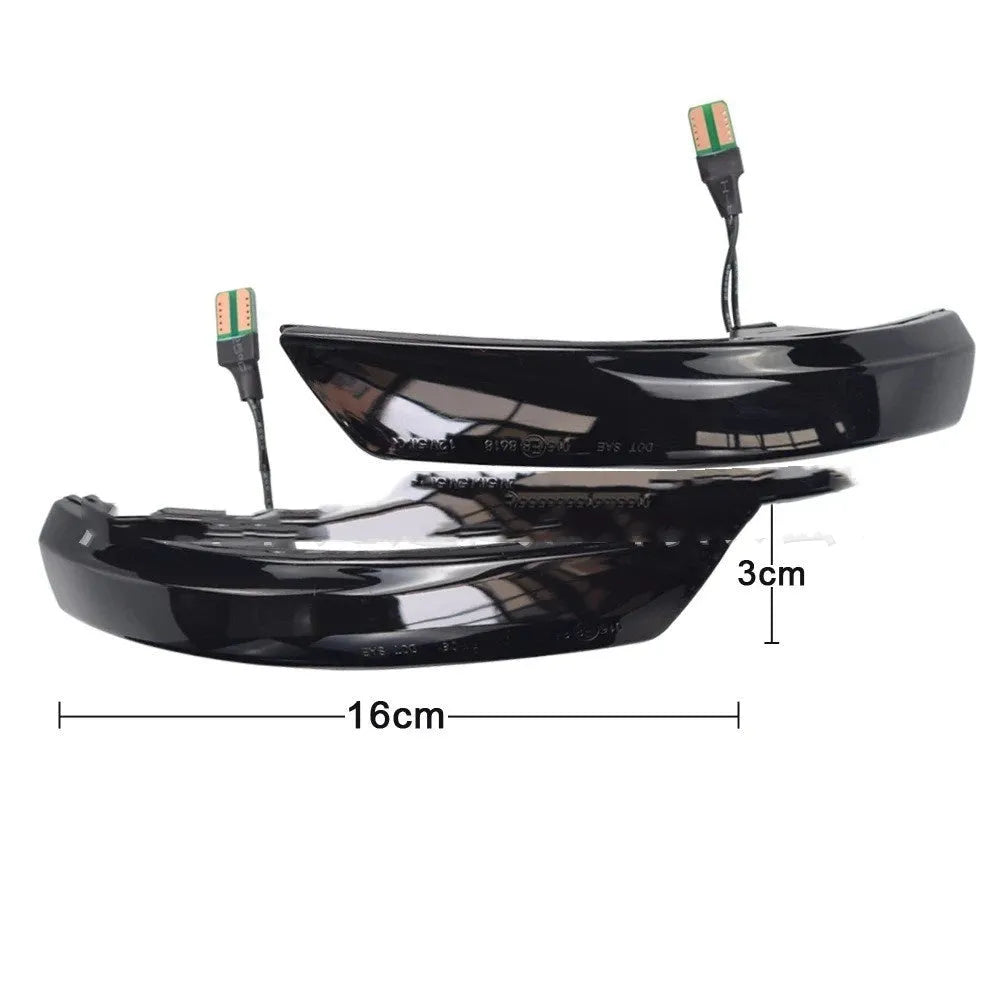 Pair of ABS rearview mirror waterfall lights for Ford Focus and Mondeo, showing yellow and blue two-tone option.