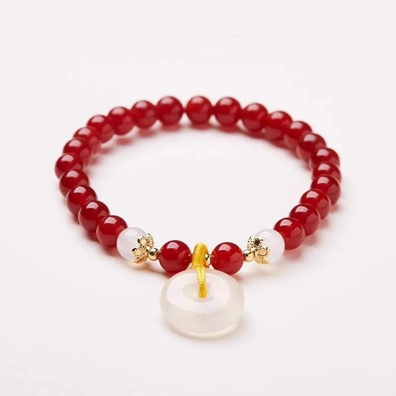 Chinese style handmade bracelet with jade safety buckle and 6mm agate beads