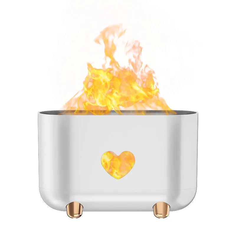 White flame humidifier with USB power, aromatherapy function, 1.0-2.5L tank, and remote control