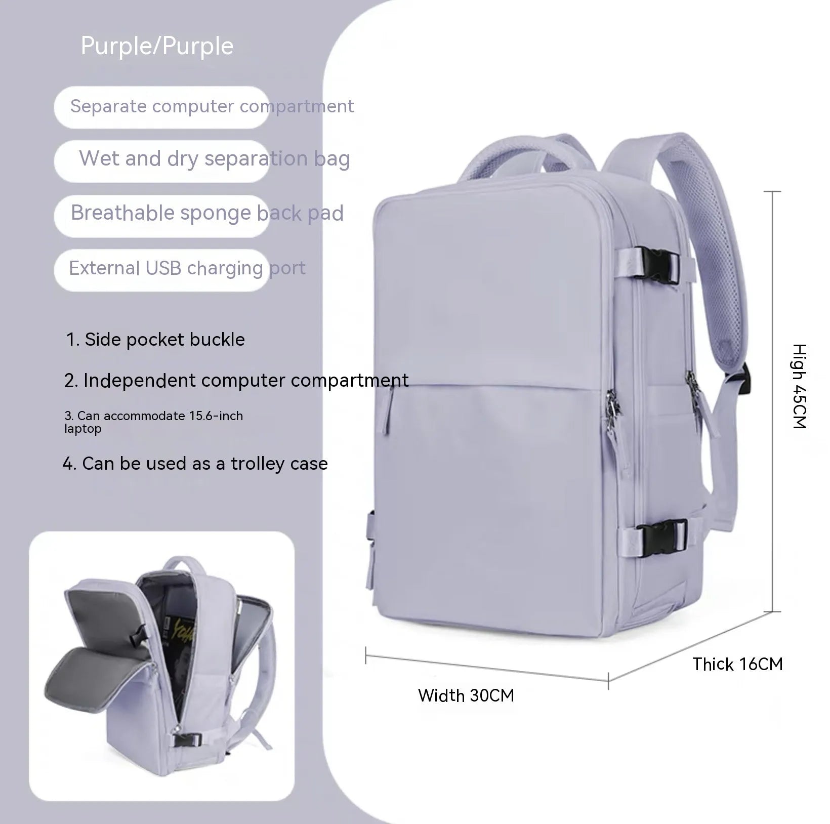 Large capacity waterproof mummy backpack in nylon available in multiple colours including black, mint green, pink, and light blue