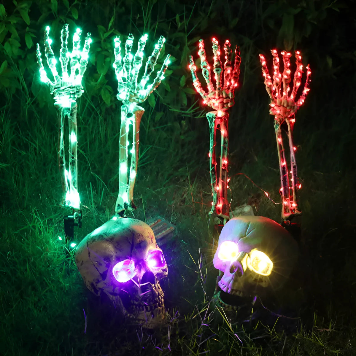 Halloween skeleton arm LED ground light with solar panel and battery options in PVC construction