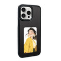 NFC projection screen bracket phone case for iPhone in graphite black, pink, and green colours.