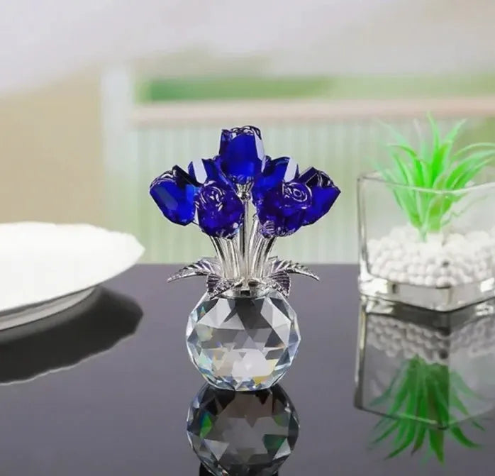 K9 crystal glass rose decoration in geometric Chinese style with multiple colour options