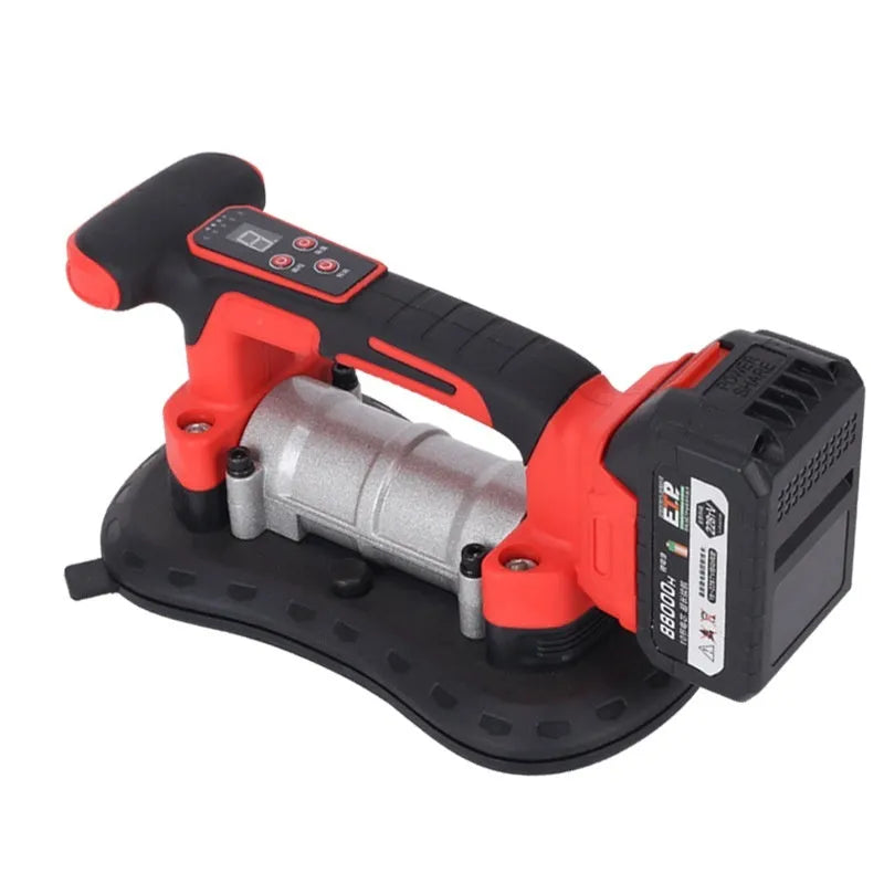 Automatic tile laying machine with adjustment dial for tiles 30cm to 200cm, shown with batteries and charger.
