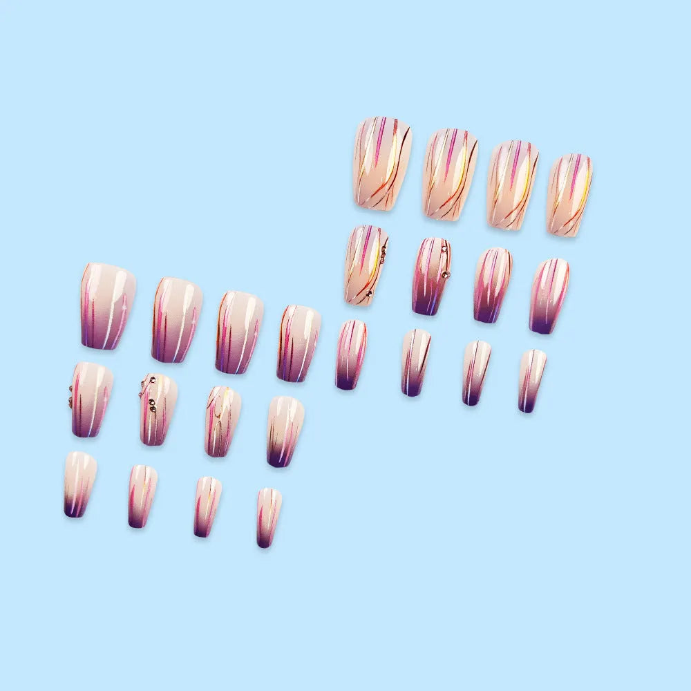 Magic purple line streamer gradient nail stickers with starry sky pattern and jelly glue adhesive