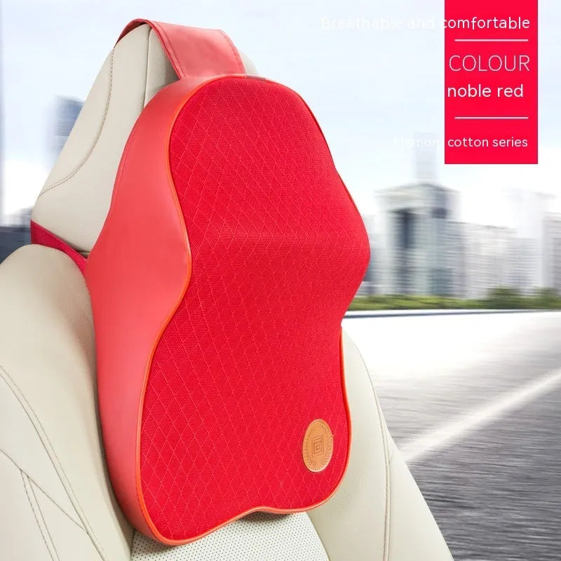 Car headrest and lumbar pillow set with memory foam filler in various colour options
