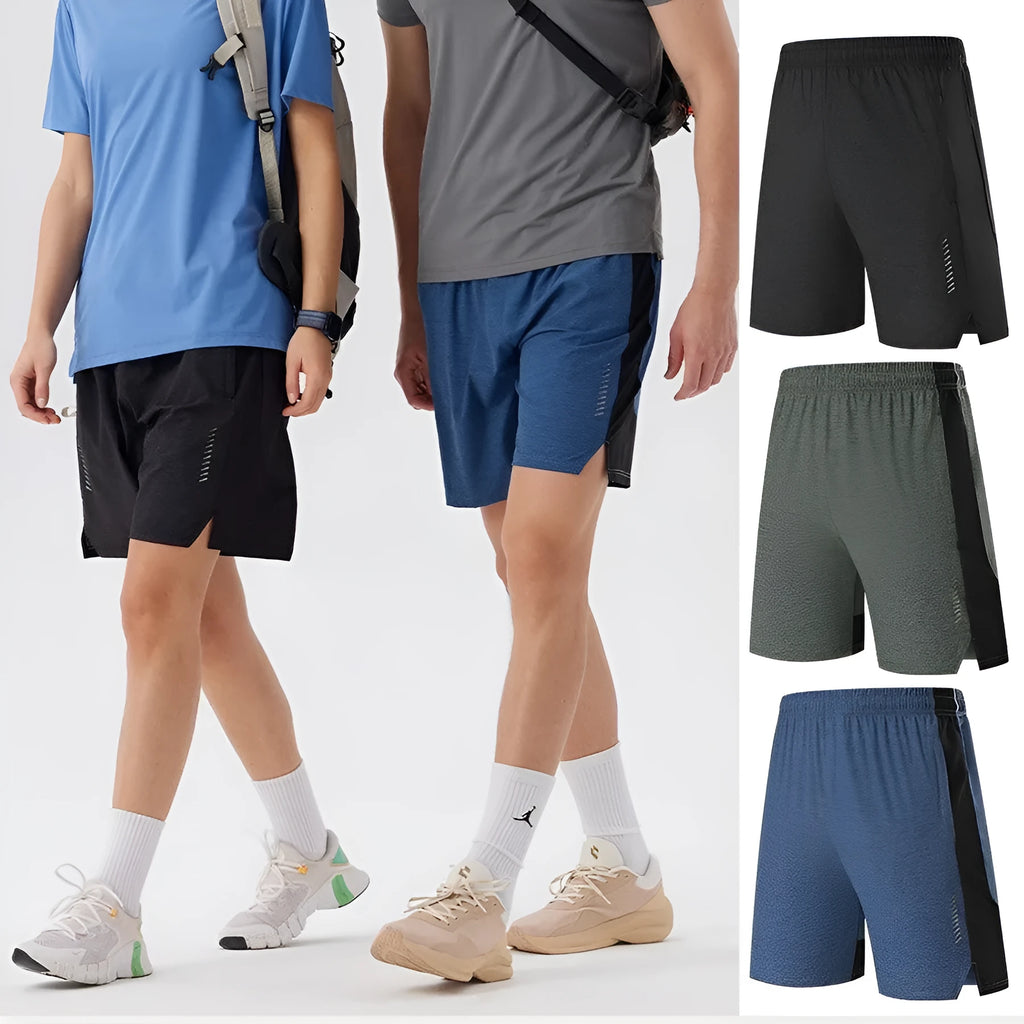 Men's five-point single layer shorts in spandex fabric showing mid waist design and shorts length