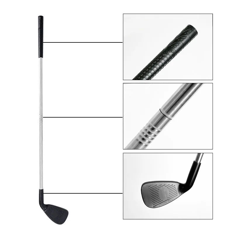 Silver metal golf club set showing adult and children's sizes for outdoor recreation
