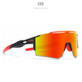 Polarised sports sunglasses with a frameless, ultralight TR90 frame for cycling.