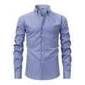 Men's striped long-sleeved business casual shirt with lapel collar in non-iron fabric