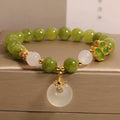Green tourmaline four-leaf clover women's bracelet with peace buckle closure in new Chinese style
