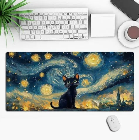 Anime design gaming mouse pad with non-slip rubber base shown on a desk