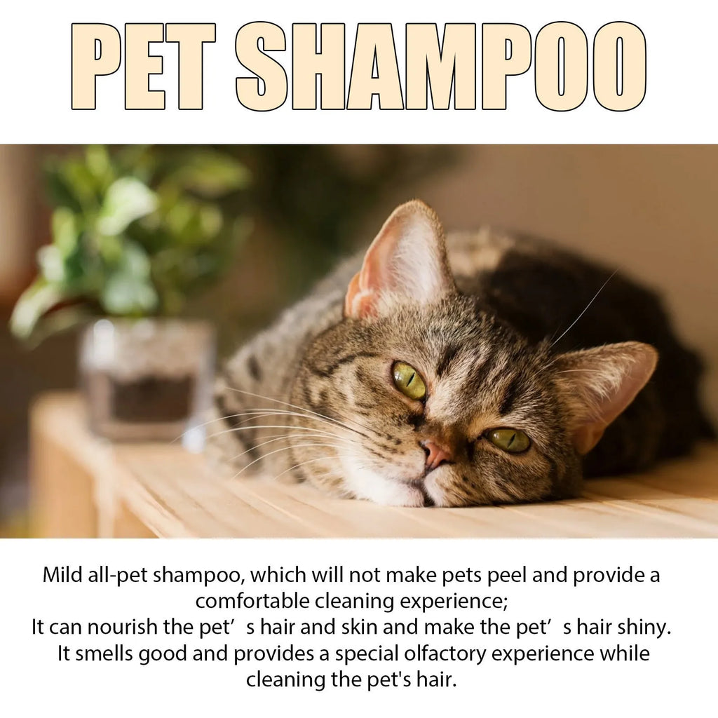 Bottle of mild dog shampoo for soft fur, showing 100ml and 300ml size options