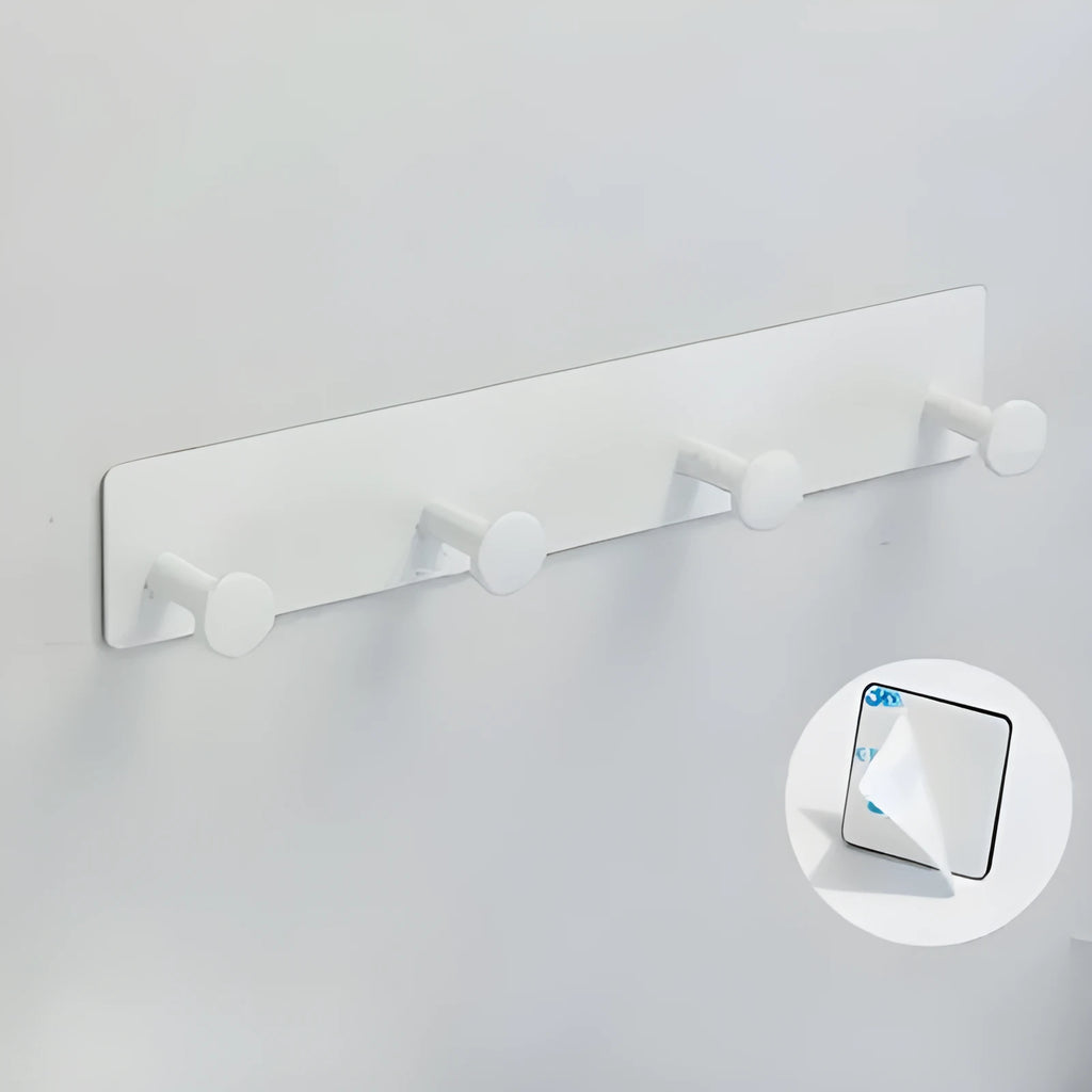 Black and white punch-free iron shower door hooks with double-sided tape available in 2, 3, and 4 hook sizes.