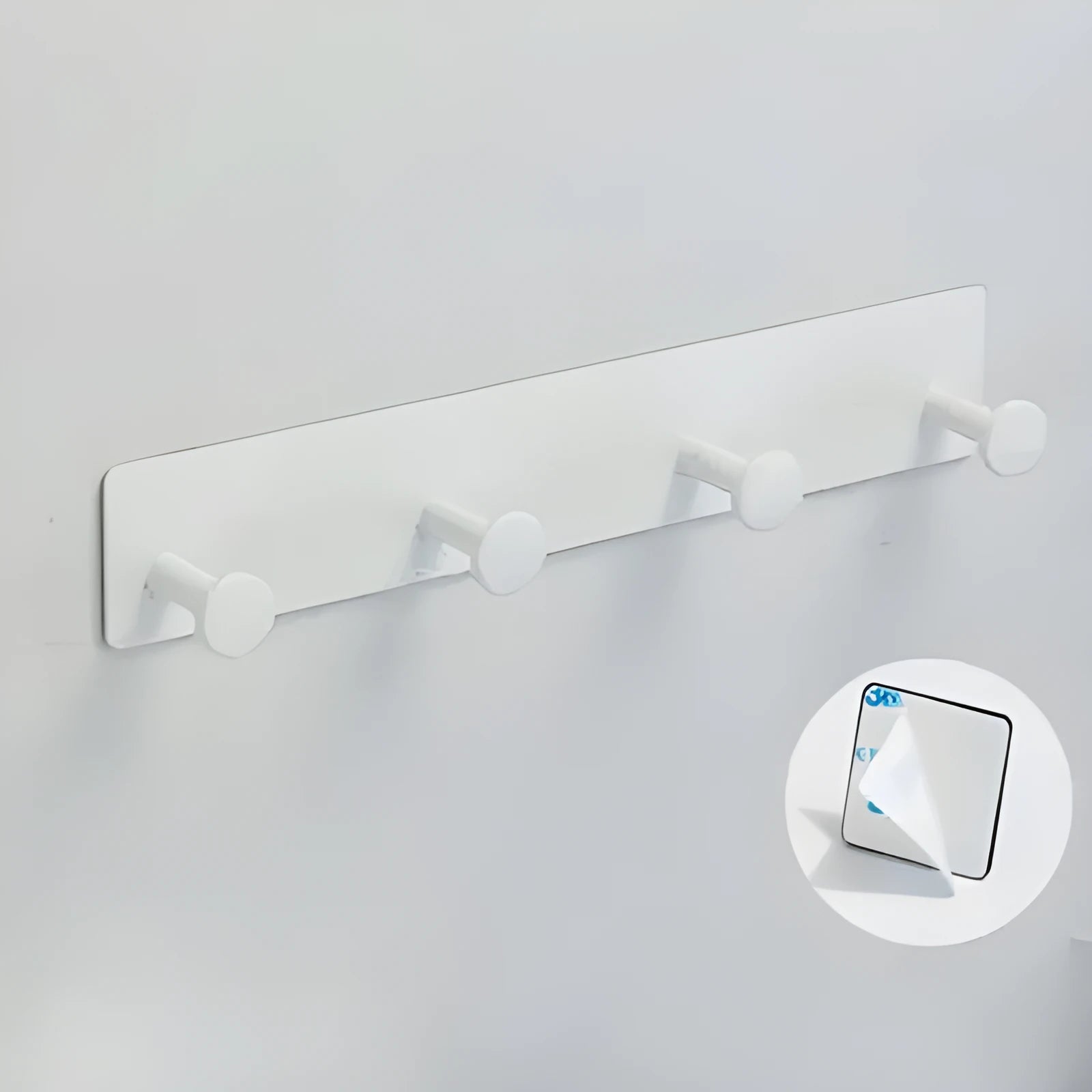 Black and white punch-free iron shower door hooks with double-sided tape available in 2, 3, and 4 hook sizes.