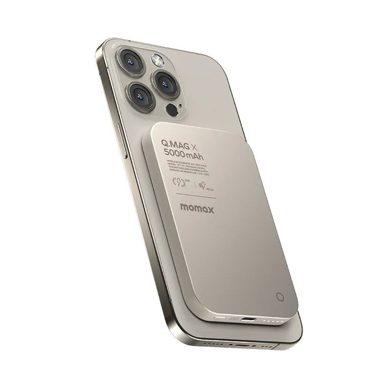 Magnetic wireless alloy power bank in titanium gold or black with creative design