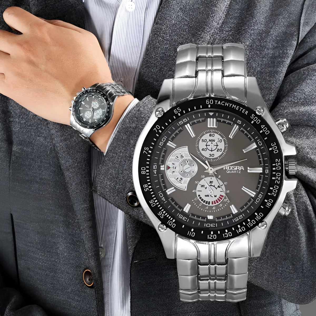 Men's quartz watch with luminous calendar, alloy strap, 40.5mm round dial, black or white colour