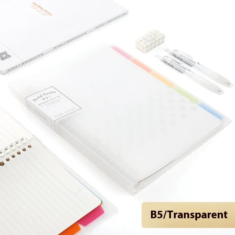 Refillable B5 spiral notebook with coloured PP cover and loose-leaf paper