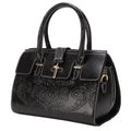 Vintage oval crossbody women's bag in genuine leather with embossed design and internal compartments