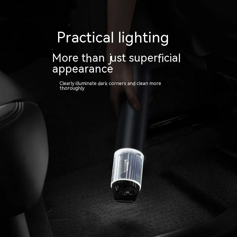 BASEUS A3 black and silver car wireless vacuum cleaner showing compact design