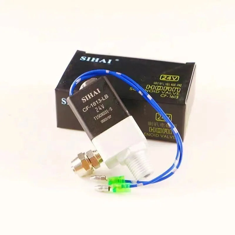 Black dual trumpet 300dB universal air horn kit for 12V and 24V vehicles