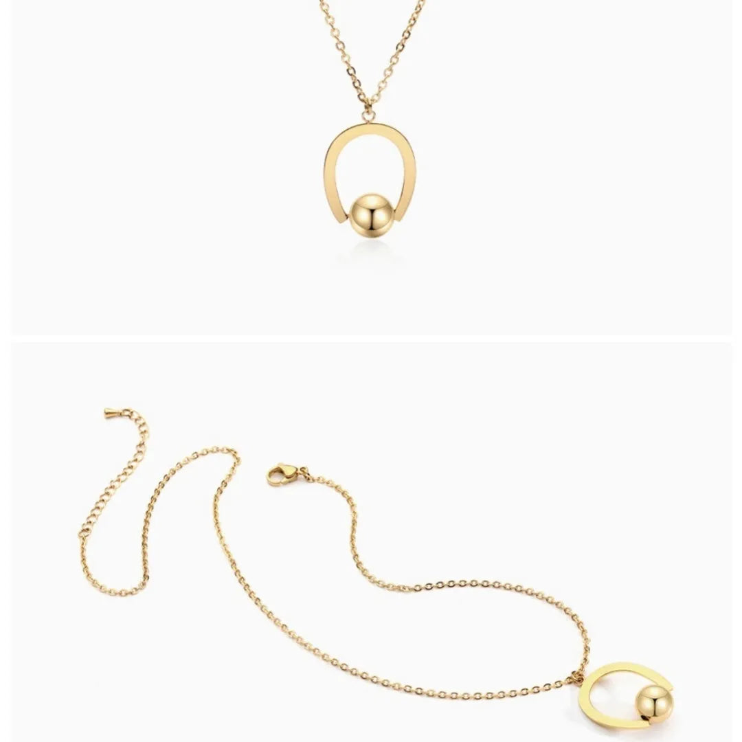 Stainless steel geometric pendant necklace with cross chain in gold or silver electroplate