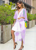 Light purple beach cardigan dress with lace embroidery detail for women's swim cover-up